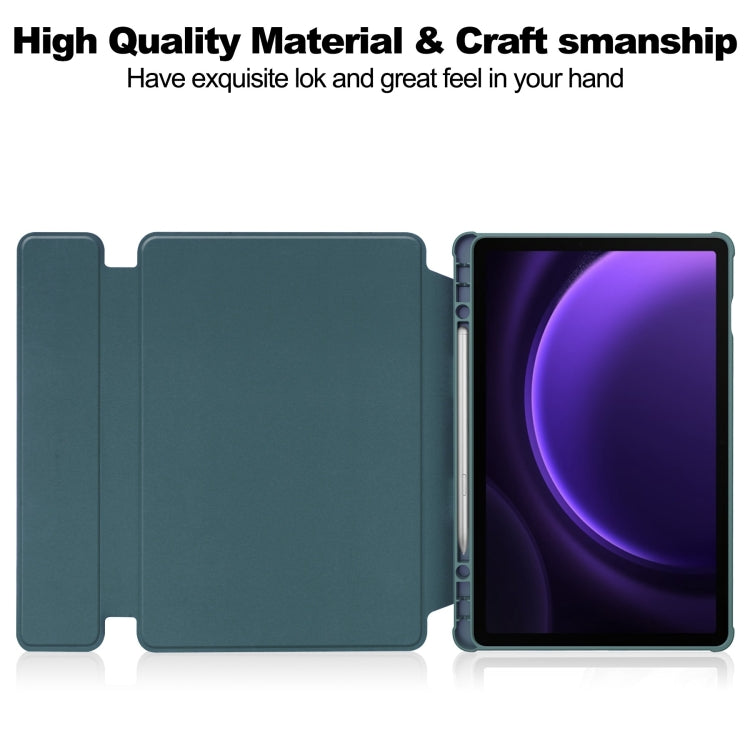 For Samsung Galaxy Tab S9 FE / S10 FE 360 Rotation Transparent Smart Leather Case with Keyboard(Dark Green)