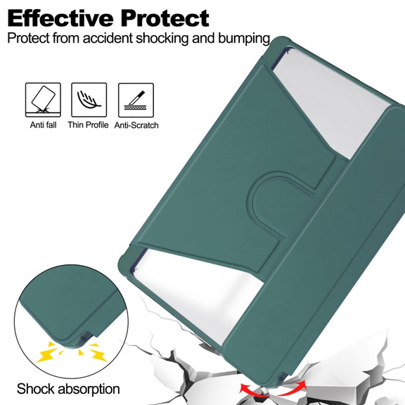 For Samsung Galaxy Tab S9 FE / S10 FE 360 Rotation Transparent Smart Leather Case with Keyboard(Dark Green)
