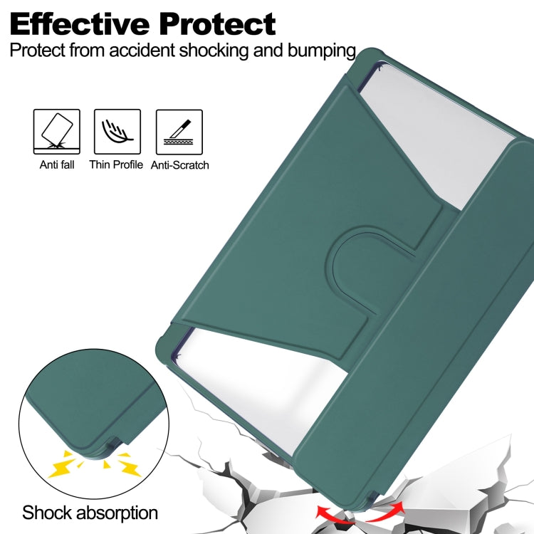 For Samsung Galaxy Tab S9 FE / S10 FE 360 Rotation Transparent Smart Leather Case with Keyboard(Dark Green)