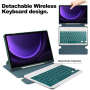 For Samsung Galaxy Tab S9 FE / S10 FE 360 Rotation Transparent Smart Leather Case with Keyboard(Dark Green)