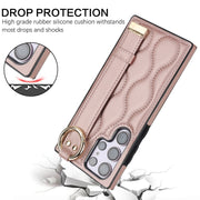 For Samsung Galaxy S23 Ultra Non-slip Full Coverage Ring PU Phone Case with Wristband(Rose Gold)