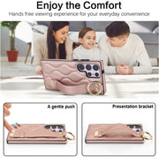 For Samsung Galaxy S23 Ultra Non-slip Full Coverage Ring PU Phone Case with Wristband(Rose Gold)