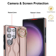 For Samsung Galaxy S23 Ultra Non-slip Full Coverage Ring PU Phone Case with Wristband(Rose Gold)