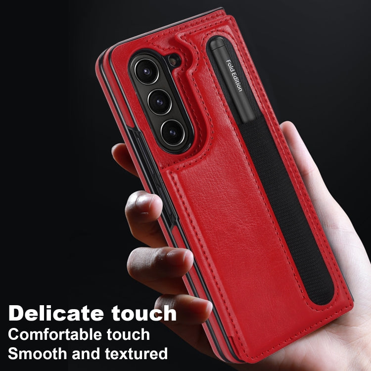 For Samsung Galaxy Z Fold5 Full Coverage Fold Double Buckle PU Phone Case with Pen Slots(Red) - Galaxy Z Fold5 Cases by PMC TechLife | Online Shopping South Africa | PMC TechLife | Buy Now Pay Later Mobicred