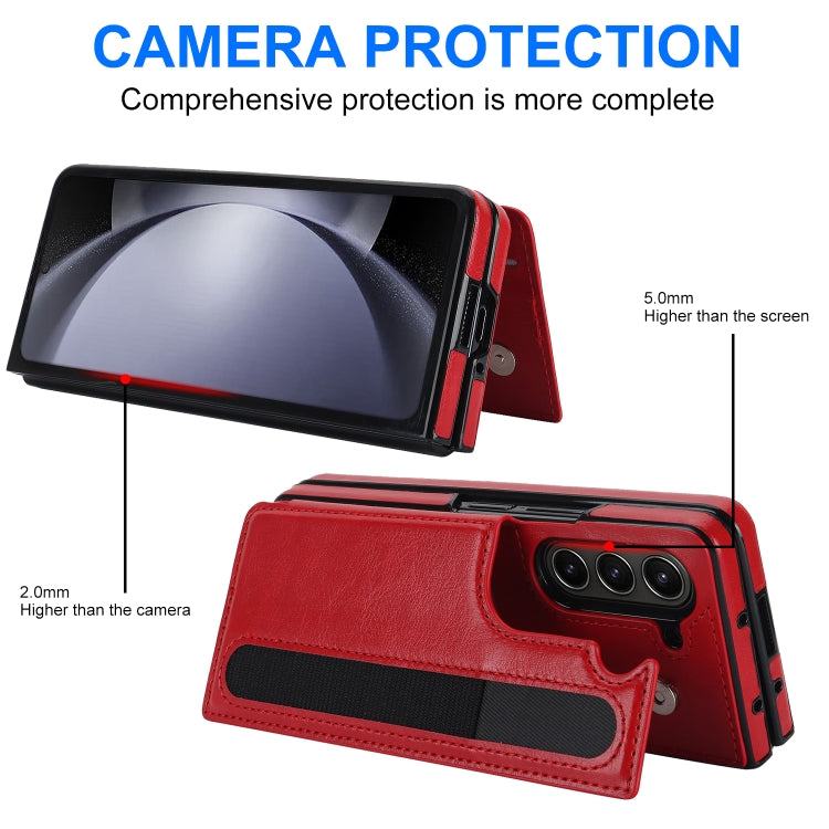 For Samsung Galaxy Z Fold5 Full Coverage Fold Double Buckle PU Phone Case with Pen Slots(Red) - Galaxy Z Fold5 Cases by PMC TechLife | Online Shopping South Africa | PMC TechLife | Buy Now Pay Later Mobicred