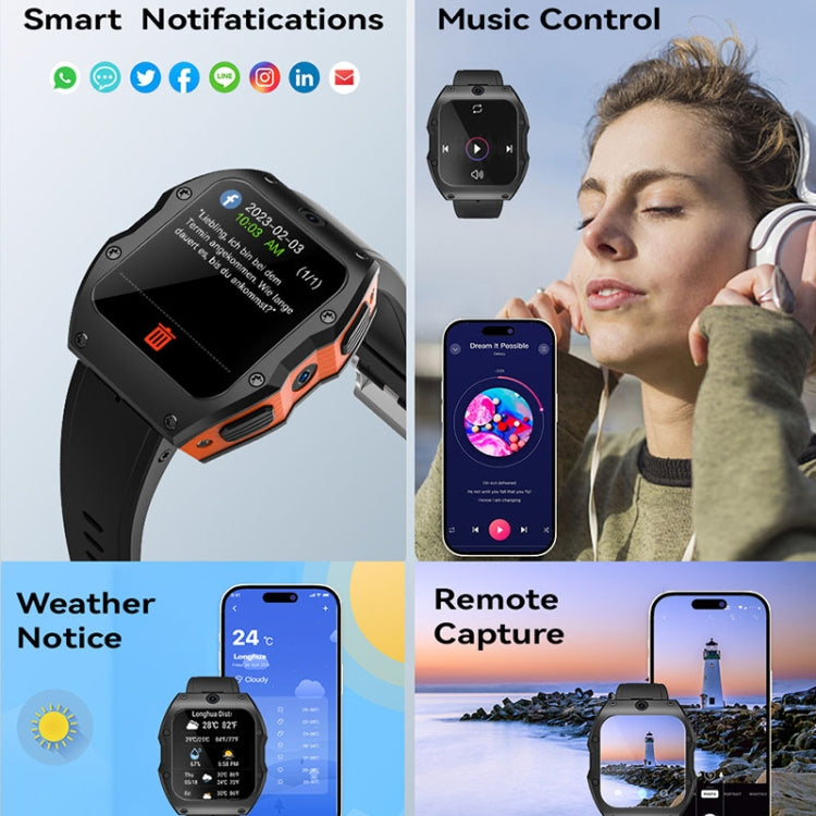 Model X 1.99 inch IP68 Water-resistant Android 9.0 4G Dual Cameras Matte Smart Watch, Specification:4GB+128GB(Black)