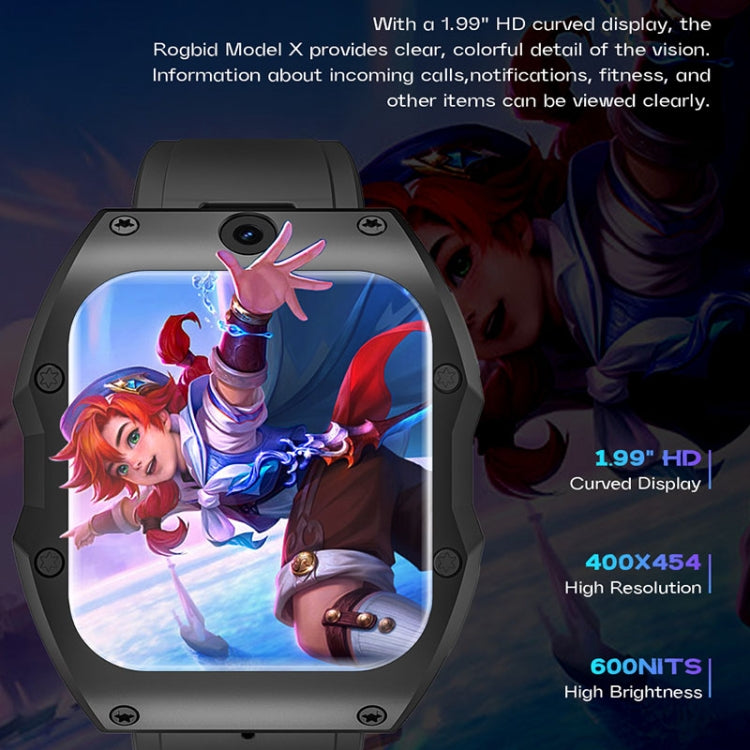 Model X 1.99 inch IP68 Water-resistant Android 9.0 4G Dual Cameras Matte Smart Watch, Specification:4GB+128GB(Black)