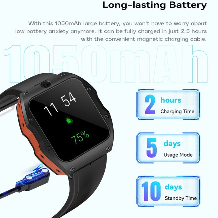 Model X 1.99 inch IP68 Water-resistant Android 9.0 4G Dual Cameras Matte Smart Watch, Specification:2GB+16GB(Black)
