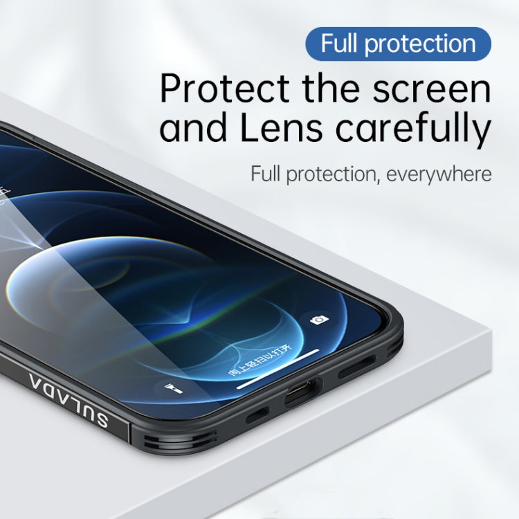 For iPhone 13 Pro Max SULADA Luxury 3D Carbon Fiber Textured Metal + TPU Frame Phone Case(Silver)
