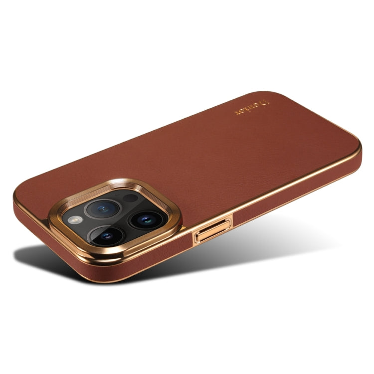 For iPhone 13 Pro Max Denior Cowhide Leather Plating Phone Case(Brown) - free shipping - PMC TechLife - Order now!