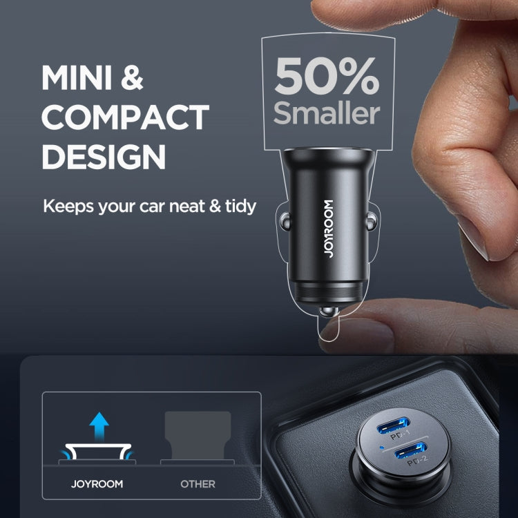 JOYROOM JR-CCN06 30W Dual PD Type-C Mini Metal Car Charger(Black) - free shipping - PMC TechLife - Order now!
