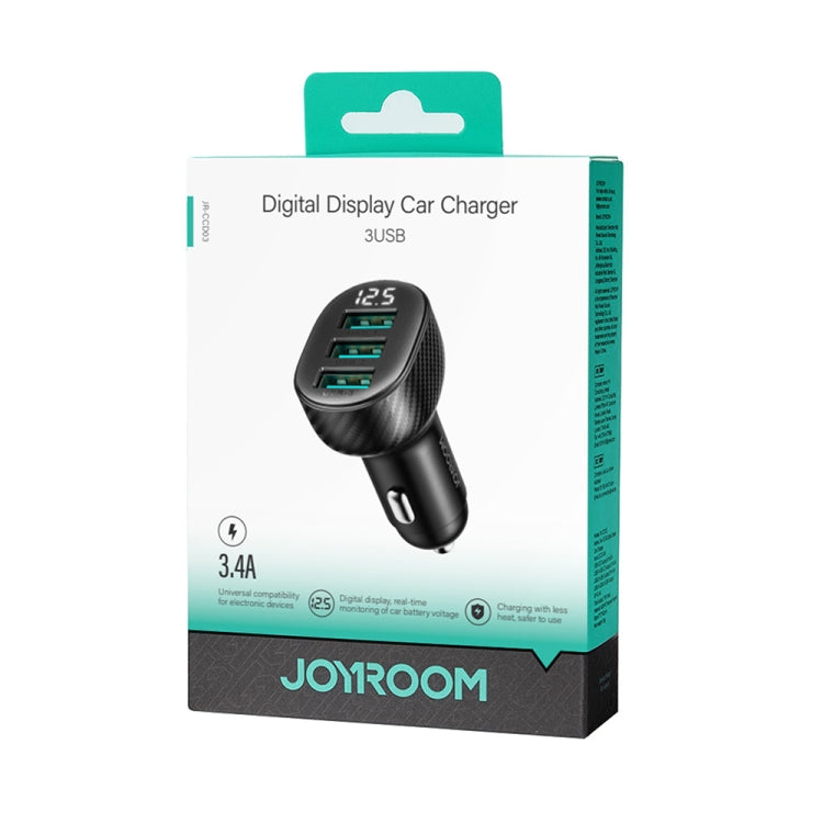 JOYROOM JR-CCD03 3.4A 3 x USB Ports Digital Display Car Charger(Black) - Car Charger by JOYROOM | Online Shopping South Africa | PMC TechLife | Buy Now Pay Later Mobicred