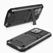 For iPhone 15 Pro Max R-JUST Shockproof Life Water-resistant Dust-proof Metal + Silicone Phone Case with Holder(Black)
