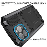 For iPhone 15 Pro Max R-JUST Shockproof Life Water-resistant Dust-proof Metal + Silicone Phone Case with Holder(Black)