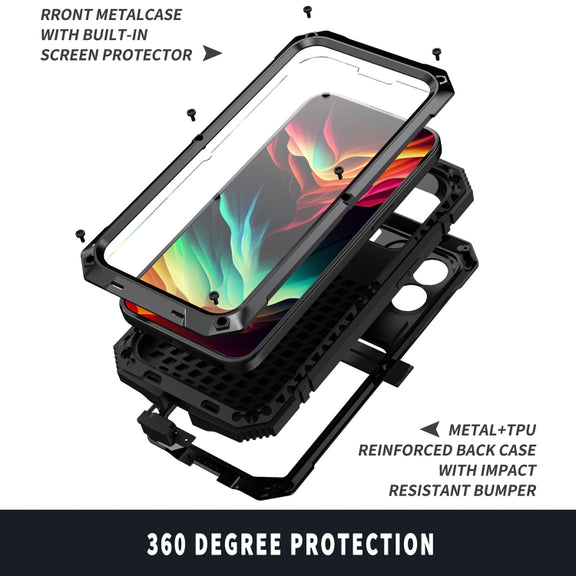 For iPhone 15 Pro Max R-JUST Shockproof Life Water-resistant Dust-proof Metal + Silicone Phone Case with Holder(Black)