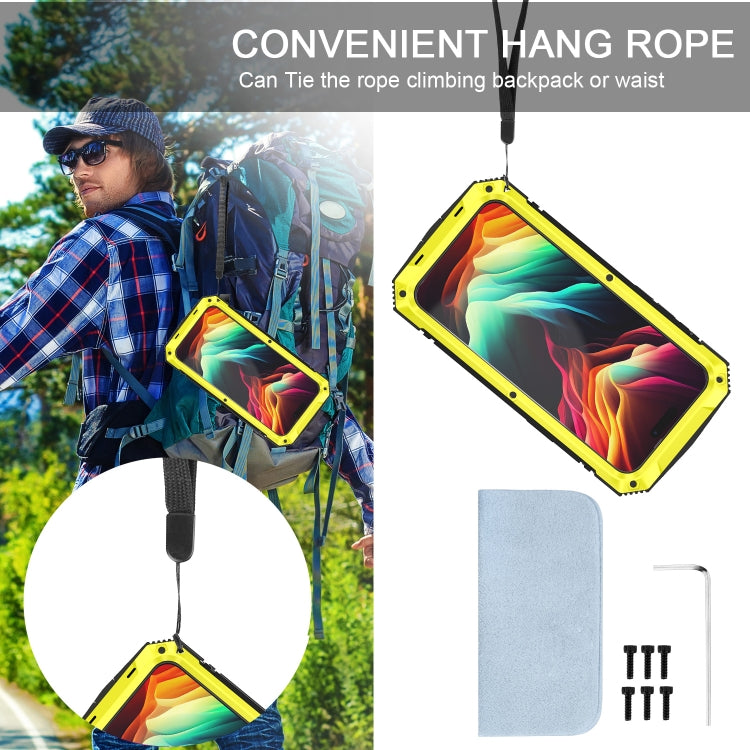 For iPhone 15 Pro R-JUST Shockproof Life Water-resistant Dust-proof Metal + Silicone Phone Case with Holder(Yellow)