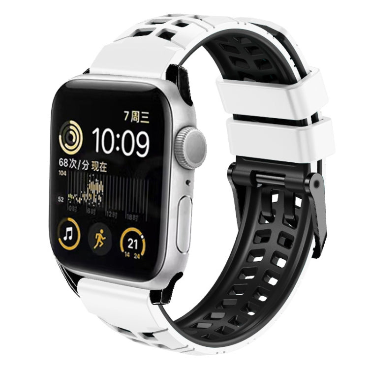 For Apple Watch Series 9 41mm Twill Dual-row Buckle Silicone Watch Band(White Black) - Watch Bands by PMC TechLife | Online Shopping South Africa | PMC TechLife