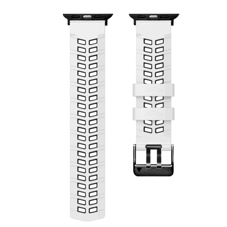 For Apple Watch Series 9 41mm Twill Dual-row Buckle Silicone Watch Band(White Black)