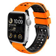 For Apple Watch Series 9 41mm Twill Dual-row Buckle Silicone Watch Band(Orange Black)
