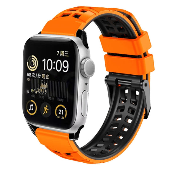 For Apple Watch Series 9 41mm Twill Dual-row Buckle Silicone Watch Band(Orange Black)