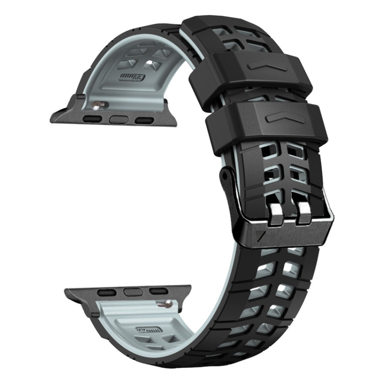 For Apple Watch Series 9 41mm Twill Dual-row Buckle Silicone Watch Band(Black Grey)
