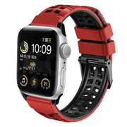 For Apple Watch Series 9 41mm Twill Dual-row Buckle Silicone Watch Band(Red Black)