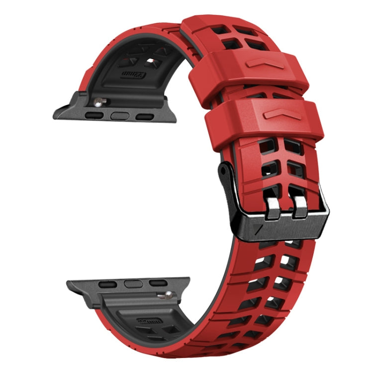 For Apple Watch Series 9 41mm Twill Dual-row Buckle Silicone Watch Band(Red Black)