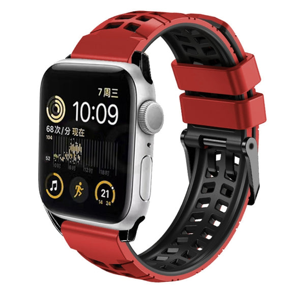 For Apple Watch Series 9 41mm Twill Dual-row Buckle Silicone Watch Band(Red Black)