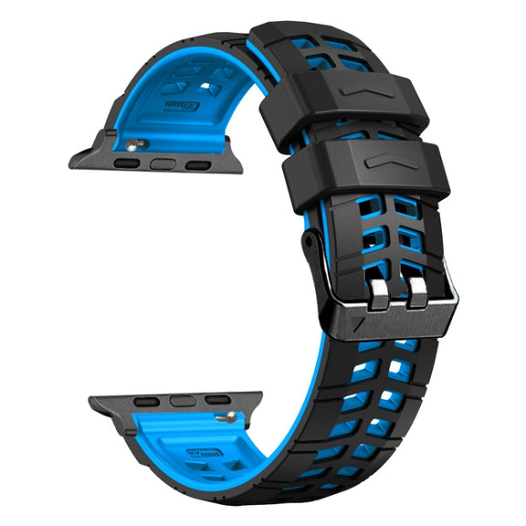 For Apple Watch Series 9 45mm Twill Dual-row Buckle Silicone Watch Band(Black Blue)