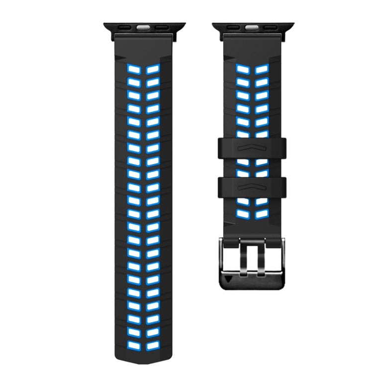For Apple Watch Series 9 45mm Twill Dual-row Buckle Silicone Watch Band(Black Blue) - Watch Bands by PMC TechLife | Online Shopping South Africa | PMC TechLife