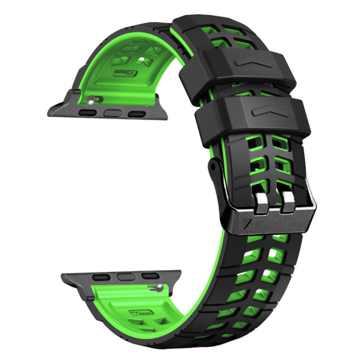 For Apple Watch Series 9 45mm Twill Dual-row Buckle Silicone Watch Band(Black Green) - Watch Bands by PMC TechLife | Online Shopping South Africa | PMC TechLife