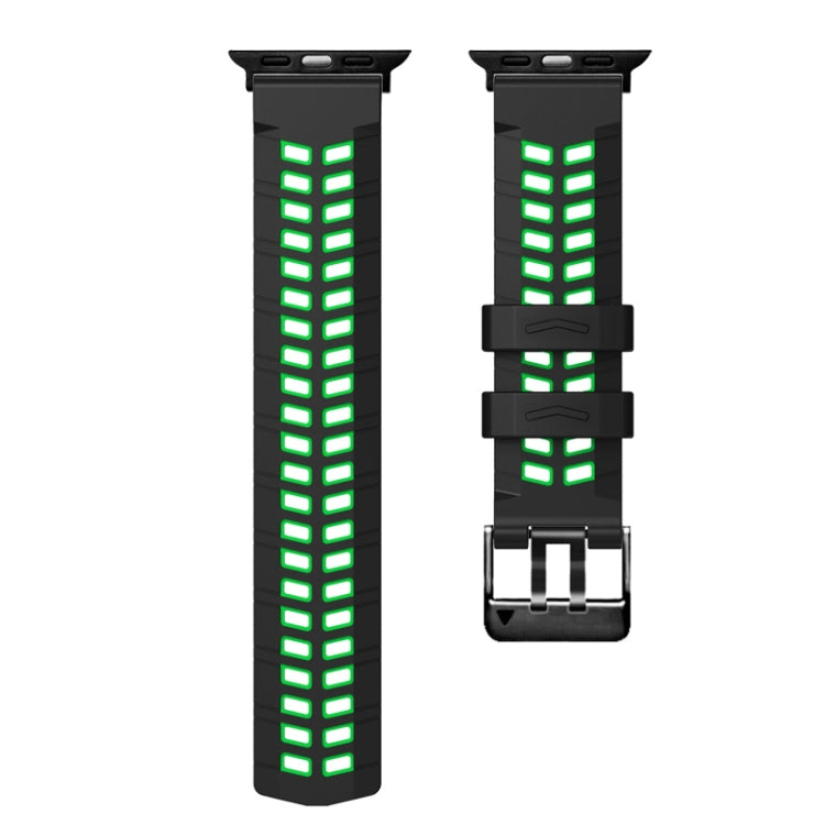For Apple Watch Series 9 45mm Twill Dual-row Buckle Silicone Watch Band(Black Green) - Watch Bands by PMC TechLife | Online Shopping South Africa | PMC TechLife