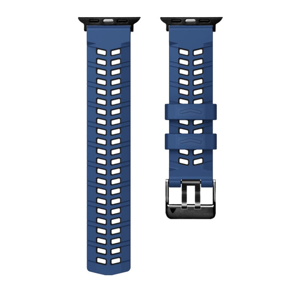 For Apple Watch Series 9 45mm Twill Dual-row Buckle Silicone Watch Band(Midnight Blue Black)