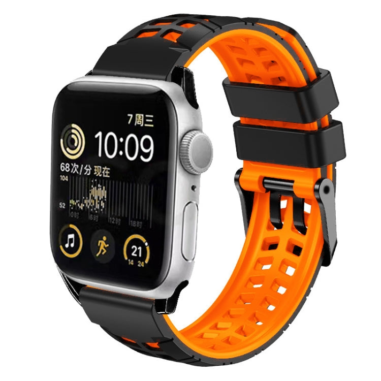 For Apple Watch Series 9 45mm Twill Dual-row Buckle Silicone Watch Band(Black Orange)