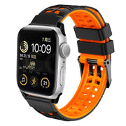 For Apple Watch Series 9 45mm Twill Dual-row Buckle Silicone Watch Band(Black Orange)