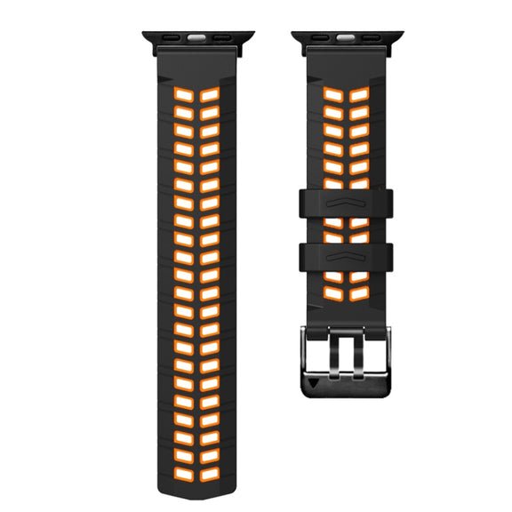 For Apple Watch Series 9 45mm Twill Dual-row Buckle Silicone Watch Band(Black Orange)