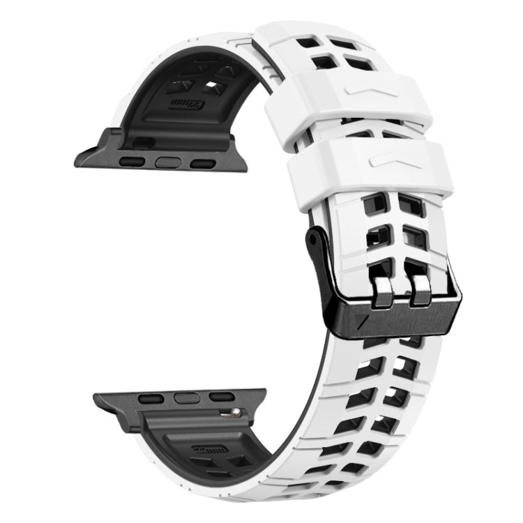 For Apple Watch SE 2023 44mm Twill Dual-row Buckle Silicone Watch Band(White Black) - Watch Bands by PMC TechLife | Online Shopping South Africa | PMC TechLife