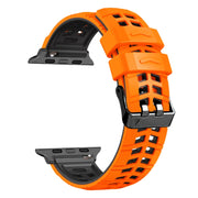 For Apple Watch SE 2023 44mm Twill Dual-row Buckle Silicone Watch Band(Orange Black)