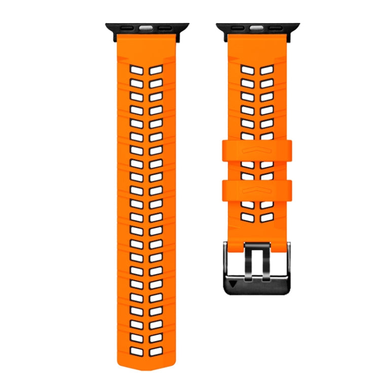 For Apple Watch SE 2023 44mm Twill Dual-row Buckle Silicone Watch Band(Orange Black) - Watch Bands by PMC TechLife | Online Shopping South Africa | PMC TechLife