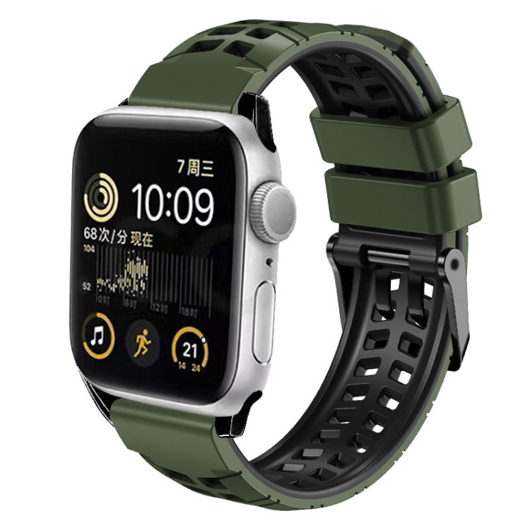 For Apple Watch SE 2023 44mm Twill Dual-row Buckle Silicone Watch Band(Army Green Black) - Watch Bands by PMC TechLife | Online Shopping South Africa | PMC TechLife