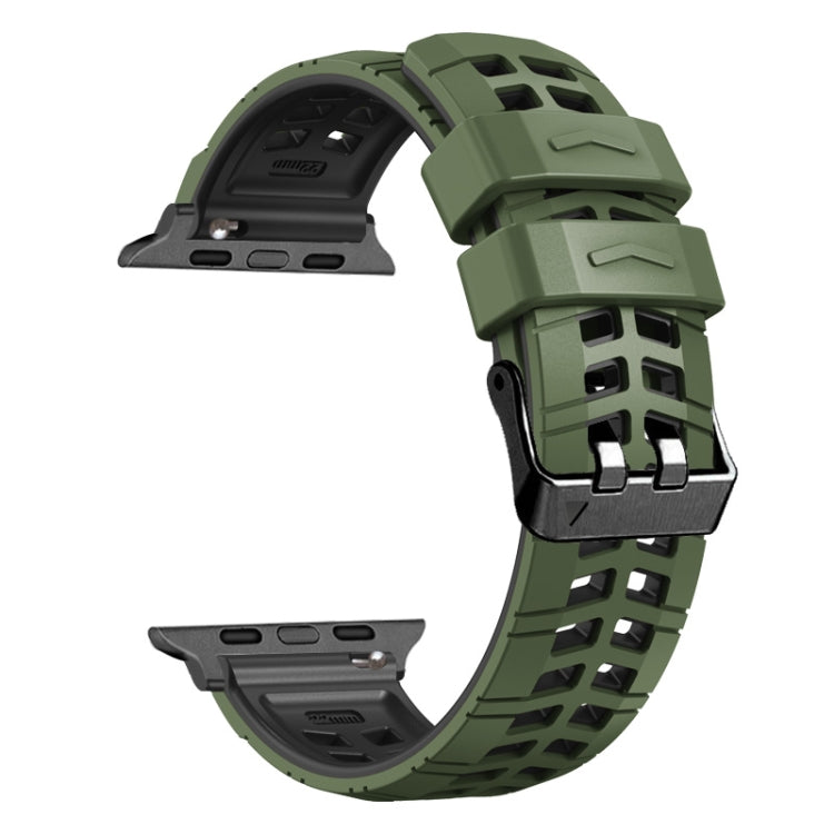 For Apple Watch SE 2023 44mm Twill Dual-row Buckle Silicone Watch Band(Army Green Black) - Watch Bands by PMC TechLife | Online Shopping South Africa | PMC TechLife