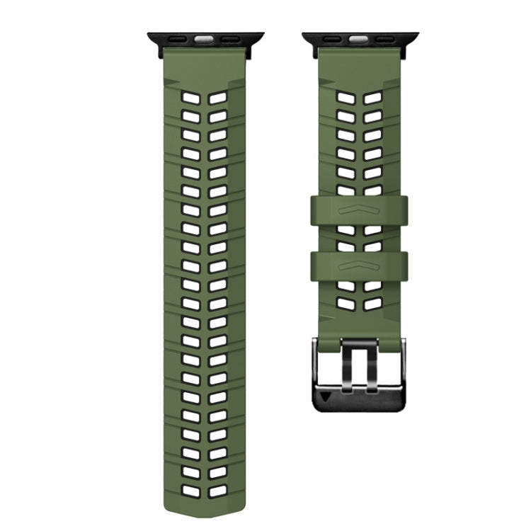 For Apple Watch SE 2023 44mm Twill Dual-row Buckle Silicone Watch Band(Army Green Black) - Watch Bands by PMC TechLife | Online Shopping South Africa | PMC TechLife