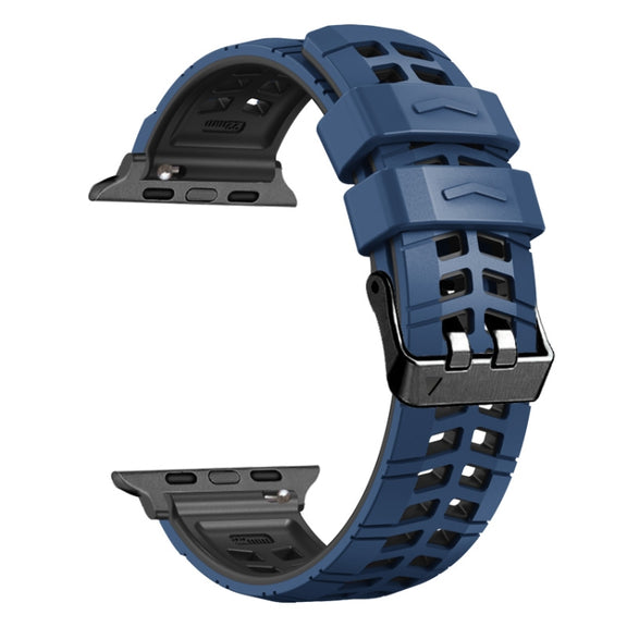 For Apple Watch SE 2023 44mm Twill Dual-row Buckle Silicone Watch Band(Midnight Blue Black)