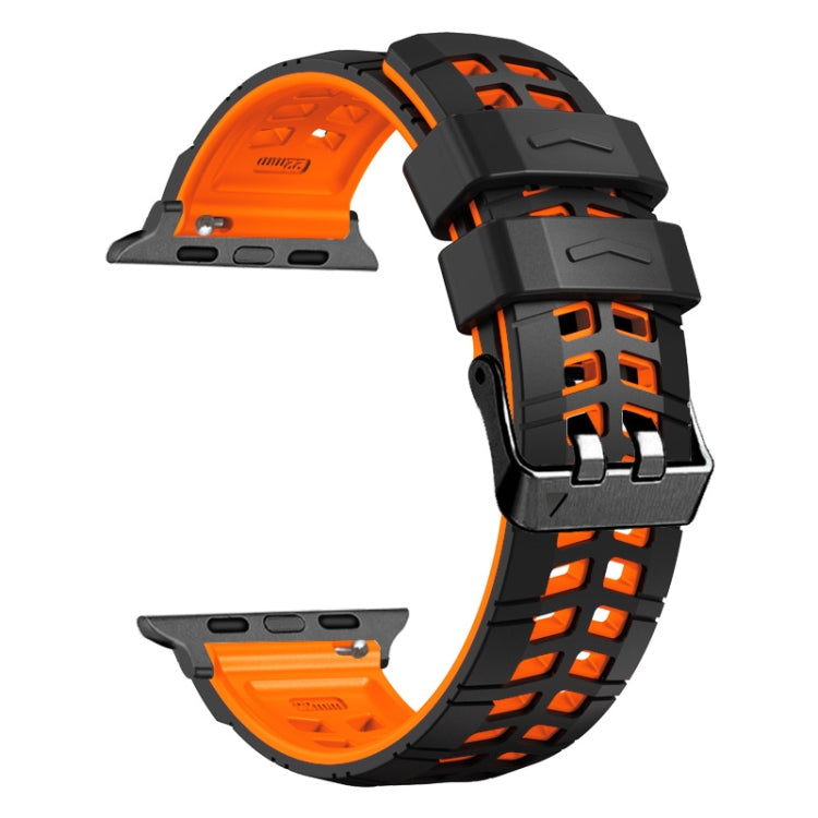 For Apple Watch SE 2023 44mm Twill Dual-row Buckle Silicone Watch Band(Black Orange) - Watch Bands by PMC TechLife | Online Shopping South Africa | PMC TechLife
