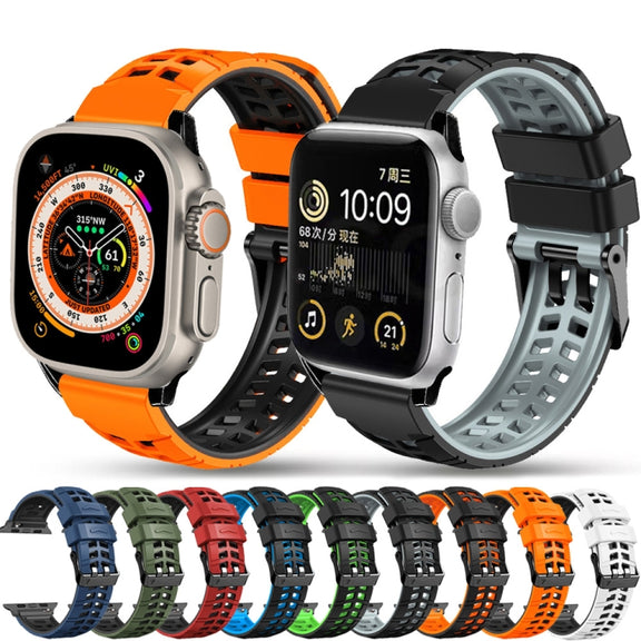 For Apple Watch Series 9 41mm Twill Dual-row Buckle Silicone Watch Band(Orange Black)