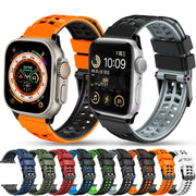 For Apple Watch Series 9 45mm Twill Dual-row Buckle Silicone Watch Band(Black Orange)