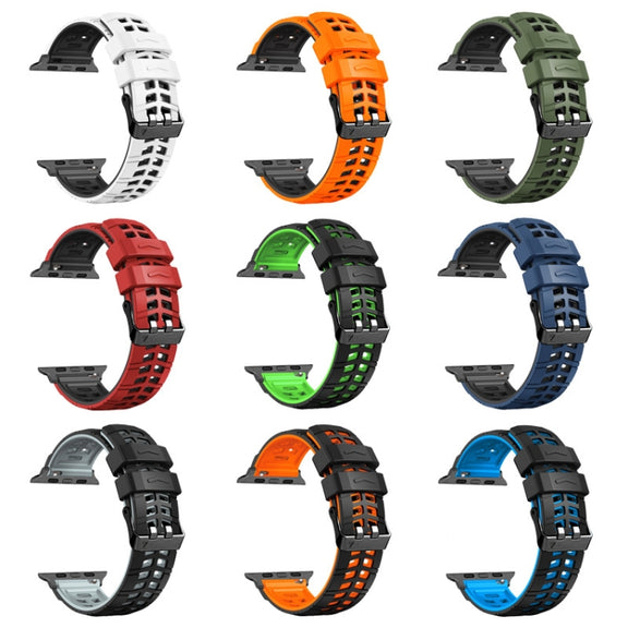 For Apple Watch Series 9 41mm Twill Dual-row Buckle Silicone Watch Band(Red Black)