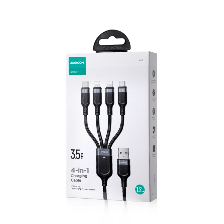 JOYROOM A18 3.5A USB to Dual 8 Pin+USB-C/Type-C+Micro USB 4 in 1 Data Cable, Length: 1.2m(Black) - Multifunction Cable by JOYROOM | Online Shopping South Africa | PMC TechLife | Buy Now Pay Later Mobicred