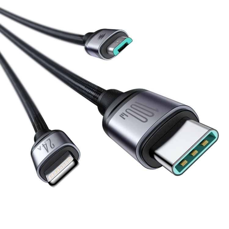 JOYROOM A21 100W USB to 8 Pin+Type-C+Micro USB 3 in 1 Charging Cable, Length: 1.2m(Black)