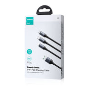 JOYROOM A21 100W USB to 8 Pin+Type-C+Micro USB 3 in 1 Charging Cable, Length: 1.2m(Black)